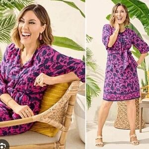 Studio Park x Amy Stran Tall Textured Cotton Dress with Belt Floral Pink XL